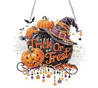 QENSPE Pumpkin Diamond Art Hanging Ornament, Trick-or-Treat Diamond Painting Kits for Adults Beginners, 5D Special Drill Halloween Diamond Dot Gem Art Crystal Window Pendant Home Decor Crafts Gift