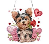 QENSPE Puppy Diamond Art Painting Hanging Kits for Adults and Kids Age 8-12, 5D Special Shape Diamond Dots Kit Love Heart, Crystal Gem Painting Art Crafts for Window, Wall, Door, Garden Decor