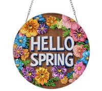 QENSPE Spring Diamond Art Kit, DIY Flowers Diamond Painting Hanging for Adults Beginner, Gem Arts Pendant Special Shaped Rhinestone Window Ornaments Wall Door Garden Decoration Gift, 20cm Width