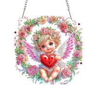 QENSPE Valentine's Day Diamond Art Kit, DIY Cupid Diamond Painting Hanging for Adults Beginner, Gem Arts Pendant Special Rhinestone Window Ornaments Wall Door Garden Decoration Gift, 20cm Width