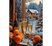 QENSPE Winter Diamond Art Kits Adults 5d Diamond Painting Champagne for Beginners Oranges Gem Art Full Round Crystal Canvas Painting DIY Crafts Home Wall Decor 12x16 inch Canvas