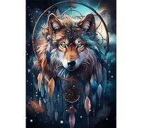 QENSPE Wolf Diamond Painting Kits for Adults, Dream Catcher 5D DIY Diamond Art Kits Full Drill Diamond Dots for Wall Decor Gem Arts 12x16 inch (30x40cm)