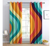 QEODAH Abstract Bedroom Curtains Blackout - Colourful Ombre Gradient Mid Century Living Room Curtains 46x54 Eyelet - Soft Thermal Insulated Patterned Drapes for Windows - 2 Panels