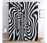 QEODAH Abstract Curtains 137cm Drop, Black and White Optical Illusion Patterned Blackout Curtains for Bedroom, Living Room Decor, Soft Thermal Insulated Eyelet Drapes for Windows - 2 Panels