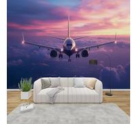 QEODAH Airplane Mural Wallpaper for Living Room, Aircraft Aviation Wall Art for Bedroom, Flight Plane Wall Murals for Bedrooms, Renter Friendly Removable Waterproof Photo Wallpaper 3D, 150x105 cm