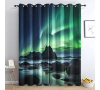 QEODAH Aurora Borealis Curtains 213cm Drop, Northern Lights Nature Landscape Patterned Blackout Curtains for Bedroom, Living Room Decor, Soft Thermal Insulated Eyelet Drapes for Windows - 2 Panels
