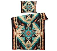 QEODAH Aztec Bedding Double Bed Set - Southwest Native American Duvet Cover Sets 3 Pieces - Reversible Printed Quilt Cover and 2 Pillowcases - 110gsm Soft Brushed Microfiber, with Zipper Closure
