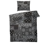 QEODAH Bandana Duvet Cover Double - Black and White Paisley Bedding Set of 3 - Reversible Printed Quilt Cover and 2 Pillowcases - 110gsm Soft Brushed Microfiber Bed Set with Zipper Closure