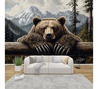 QEODAH Bear Mural Wallpaper for Living Room, Forest Animal Wall Art for Bedroom, Wild Animal Wall Murals for Bedrooms, Renter Friendly Removable Waterproof Non-Woven Photo Wallpaper 3D, 500x350 cm