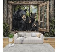 QEODAH Bear Wallpaper for Living Room, Forest Animal Wall Art for Bedroom, Wild Animal Bears Wall Murals for Bedrooms, Renter Friendly Removable Waterproof Non-Woven Photo Wallpaper 3D, 250x175 cm
