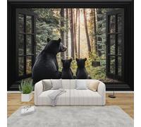 QEODAH Bear Wallpaper for Living Room, Forest Wild Animal Wall Art for Bedroom, Cabin Animal Wall Murals for Bedrooms, Renter Friendly Removable Waterproof Non-Woven Photo Wallpaper 3D, 366x254 cm