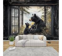 QEODAH Bear Wallpaper for Living Room, Wild Animal Wall Art for Bedroom, Forest Cabin Wall Mural, Renter Friendly Removable Waterproof Non-Woven Photo Wallpaper 3D, 350x256 cm