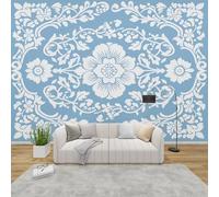QEODAH Blue and White Floral Mural Wallpaper for Living Room, Vintage Wall Art for Bedroom, Flower Wall Murals for Bedrooms, Renter Friendly Removable Waterproof Photo Wallpaper 3D, 300x210 cm