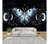 QEODAH Butterfly Wallpaper for Living Room, Moon and Stars Wall Art for Bedroom, Moon Phase Witch Wall Mural, Renter Friendly Removable Waterproof Non-Woven Photo Wallpaper 3D, 200x140 cm