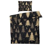 QEODAH Christmas Tree Duvet Cover Emperor Size - Black and Gold Bedding Set of 3 - Reversible Printed Quilt Cover and 2 Pillowcases - 110gsm Soft Brushed Microfiber Bed Set with Zipper Closure