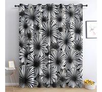 QEODAH Daisy Blackout Curtains for Bedroom - Black and White Floral Botanical Living Room Curtains 66x90 Eyelet - Soft Thermal Insulated Patterned Drapes for Windows - 2 Panels