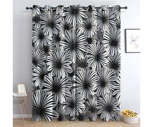 QEODAH Daisy Blackout Curtains for Bedroom - Black and White Floral Botanical Living Room Curtains 66x90 Eyelet - Soft Thermal Insulated Patterned Drapes for Windows - 2 Panels