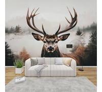 QEODAH Deer Mural Wallpaper for Living Room, Forest Animal Wall Art for Bedroom, Woodland Elk Wall Murals for Bedrooms, Renter Friendly Removable Waterproof Non-Woven Photo Wallpaper 3D, 150x105 cm