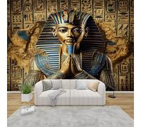 QEODAH Egyptian Wallpaper for Living Room, Pharaoh Wall Art for Bedroom, Ancient Egypt King Tutankhamun Wall Mural, Renter Friendly Removable Waterproof Non-Woven Photo Wallpaper 3D, 450x315 cm