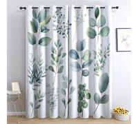 QEODAH Eucalyptus Leaves Blackout Curtains for Bedroom - Botanical Green Leaf Plant Living Room Curtains 66x90 Eyelet - Soft Thermal Insulated Patterned Drapes for Windows - 2 Panels