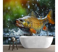 QEODAH Fish Wallpaper for Living Room, Fishing Wall Art for Bedroom, Wildlife Sea Animal Wall Mural, Renter Friendly Removable Waterproof Non-Woven Photo Wallpaper 3D, 200x140 cm