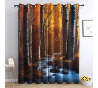 QEODAH Forest Bedroom Curtains Blackout - 3D Birch Tree Woodland Landscape Living Room Curtains 46x54 Eyelet - Soft Thermal Insulated Patterned Drapes for Windows - 2 Panels