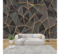 QEODAH Geometric Wallpaper for Living Room, Modern Abstract Wall Art for Bedroom, Black and Gold Wall Murals for Bedrooms, Renter Friendly Removable Waterproof Non-Woven Photo Wallpaper 3D, 100x70 cm