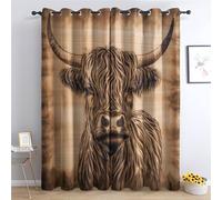 QEODAH Highland Cow Curtains 183cm Drop, Rustic Funny Farm Animal Cattle Patterned Blackout Curtains for Bedroom, Living Room Decor, Soft Thermal Insulated Eyelet Drapes for Windows - 2 Panels