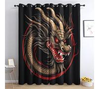 QEODAH Japanese Dragon Bedroom Curtains Blackout - Chinese Dragon Asian Oriental Living Room Curtains 54x90 Eyelet - Soft Thermal Insulated Patterned Drapes for Windows - 2 Panels