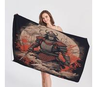 QEODAH Japanese Samurai Beach Towel, Microfibre Towel, Anime Beach Towels, Quick Dry & Sand Free & Lightweight & Super Absorbent Towel for Travel, Gym, Bath, Swimming, Beach Blanket, 100 x 200 cm