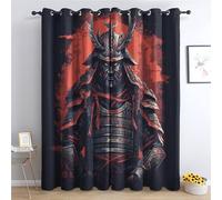 QEODAH Japanese Samurai Curtains 183cm Drop, Cool Warrior Asian Oriental Patterned Blackout Curtains for Bedroom, Living Room Decor, Soft Thermal Insulated Eyelet Drapes for Windows - 2 Panels