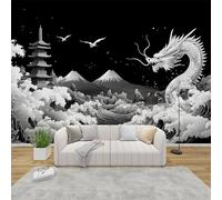 QEODAH Japanese Wallpaper for Living Room, Chinese Dragon Wall Art for Bedroom, Asian Ukiyo-E Wall Murals for Bedrooms, Renter Friendly Removable Waterproof Non-Woven Photo Wallpaper 3D, 366x254 cm