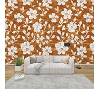 QEODAH Khaki Floral Wallpaper for Living Room, Botanical Wall Art for Bedroom, Classical Flower Wall Mural, Renter Friendly Removable Waterproof Non-Woven Photo Wallpaper 3D, 450x315 cm