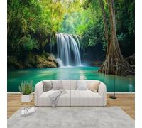 QEODAH Landscape Wallpaper for Living Room, Forest Nature Wall Art for Bedroom, Green Tree Waterfall Wall Mural, Renter Friendly Removable Waterproof Non-Woven Photo Wallpaper 3D, 200x140 cm