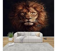 QEODAH Lion Wallpaper for Living Room, Wild Animal Wall Art for Bedroom, 3D Animal Wildlife Wall Mural, Renter Friendly Removable Waterproof Non-Woven Photo Wallpaper 3D, 400x280 cm