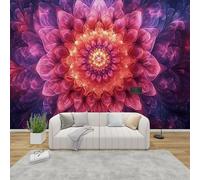 QEODAH Mandala Mural Wallpaper for Living Room, Purple Floral Wall Art for Bedroom, Fantasy Flower Wall Murals for Bedrooms, Renter Friendly Removable Waterproof Photo Wallpaper 3D, 150x105 cm