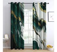 QEODAH Marble Bedroom Curtains Blackout - Emerald Green and Gold Abstract Luxury Living Room Curtains 54x90 Eyelet - Soft Thermal Insulated Patterned Drapes for Windows - 2 Panels