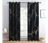 QEODAH Marble Blackout Curtains for Bedroom - Black and Gold Modern Abstract Luxury Living Room Curtains 90x90 Eyelet - Soft Thermal Insulated Patterned Drapes for Windows - 2 Panels