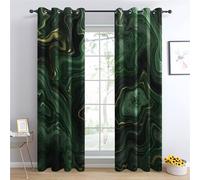QEODAH Marble Blackout Curtains for Bedroom - Emerald Green and Gold Marble Swirl Agate Living Room Curtains 66x90 Eyelet - Soft Thermal Insulated Patterned Drapes for Windows - 2 Panels