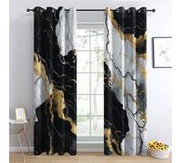 QEODAH Marble Curtains 137cm Drop, Black White and Gold Modern Luxury Abstract Patterned Blackout Curtains for Bedroom, Living Room Decor, Soft Thermal Insulated Eyelet Drapes for Windows - 2 Panels