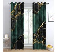 QEODAH Marble Curtains 137cm Drop, Emerald Green and Gold Modern Luxury Patterned Blackout Curtains for Bedroom, Living Room Decor, Soft Thermal Insulated Eyelet Drapes for Windows - 2 Panels