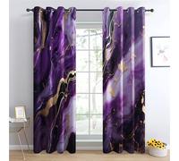 QEODAH Marble Curtains 183cm Drop, Purple and Gold Modern Abstract Luxury Patterned Blackout Curtains for Bedroom, Living Room Decor, Soft Thermal Insulated Eyelet Drapes for Windows - 2 Panels