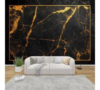 QEODAH Marble Wallpaper for Living Room, Black and Gold Wall Art for Bedroom, Modern Luxury Wall Murals for Bedrooms, Renter Friendly Removable Waterproof Non-Woven Photo Wallpaper 3D, 100x70 cm
