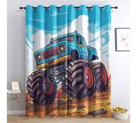 QEODAH Monster Truck Curtains 183cm Drop, Boys Kids Cool Car Truck Patterned Blackout Curtains for Bedroom, Living Room Decor, Soft Thermal Insulated Eyelet Drapes for Windows - 2 Panels