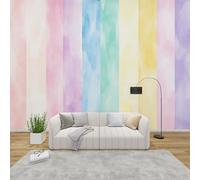QEODAH Ombre Wallpaper for Living Room, Rainbow Gradient Wall Art for Bedroom, Girls Pastel Stripe Wall Murals for Bedrooms, Renter Friendly Removable Waterproof Photo Wallpaper 3D, 100x70 cm