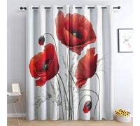 QEODAH Poppy Curtains 213cm Drop, Red Poppy Floral Poppies Botanical Patterned Blackout Curtains for Bedroom, Living Room Decor, Soft Thermal Insulated Eyelet Drapes for Windows - 2 Panels