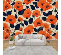 QEODAH Poppy Mural Wallpaper for Living Room, Red Poppy Wall Art for Bedroom, Watercolour Floral Wall Murals for Bedrooms, Renter Friendly Removable Waterproof Non-Woven Photo Wallpaper 3D, 400x280 cm