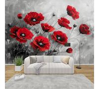 QEODAH Poppy Wallpaper for Living Room, Red Poppies Wall Art for Bedroom, Watercolour Flower Wall Mural, Renter Friendly Removable Waterproof Non-Woven Photo Wallpaper 3D, 200x140 cm