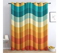 QEODAH Retro 70s Blackout Curtains for Bedroom - Colourful Ombre Gradient Abstract Wave Living Room Curtains 66x90 Eyelet - Soft Thermal Insulated Patterned Drapes for Windows - 2 Panels