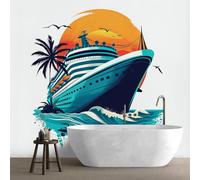 QEODAH Sailboat Wallpaper for Living Room, Nautical Wall Art for Bedroom, Tropical Ocean Sunset Wall Mural, Renter Friendly Removable Waterproof Non-Woven Photo Wallpaper 3D, 450x315 cm